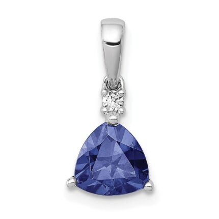 14k White Gold Trillion .90 Tanzanite and Diamond Pendant