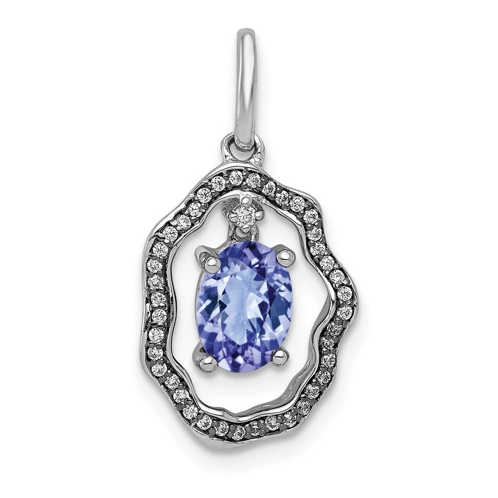 PM5237-TZ-013-WA.jpg 14k White Gold .62 Oval Tanzanite and Diamond Dangle Pendant - Image 1