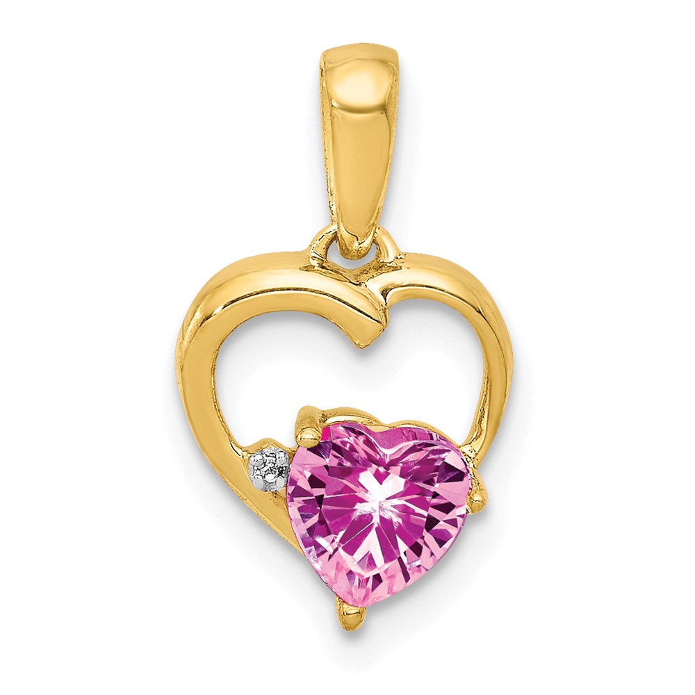 PM5242-CPS-004-YA.jpg 14k Lab Created Pink Sapphire and Diamond Heart Pendant - Image 1
