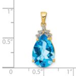 14k Pear 14x9mm Pear Blue Topaz and Diamond Pendant - Image 2