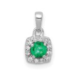 14k White Gold Diamond and .20 Emerald Square Halo Pendant
