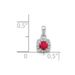14k White Gold Diamond and .20 Ruby Square Halo Pendant - Image 4