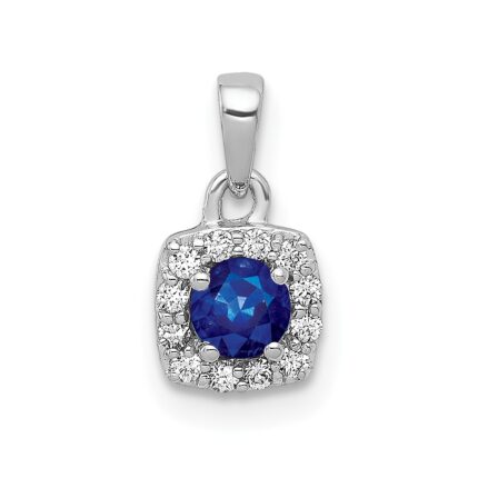 14k White Gold Diamond and .20 Sapphire Square Halo Pendant