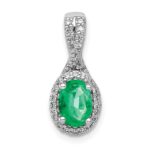 14k White Gold Diamond and Oval Emerald Halo Pendant Fits up to 2mm Regular/3mm Fancy or Reversible Omega