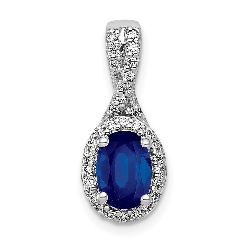 PM5250-SA-013-WA.jpg 14k White Gold Diamond and Oval Sapphire Halo Pendant Fits up to 2mm Regular/3mm Fancy or Reversible Omega - Image 1