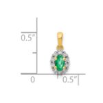 14k with White Rhodium Diamond and Oval Emerald Halo Pendant - Image 4