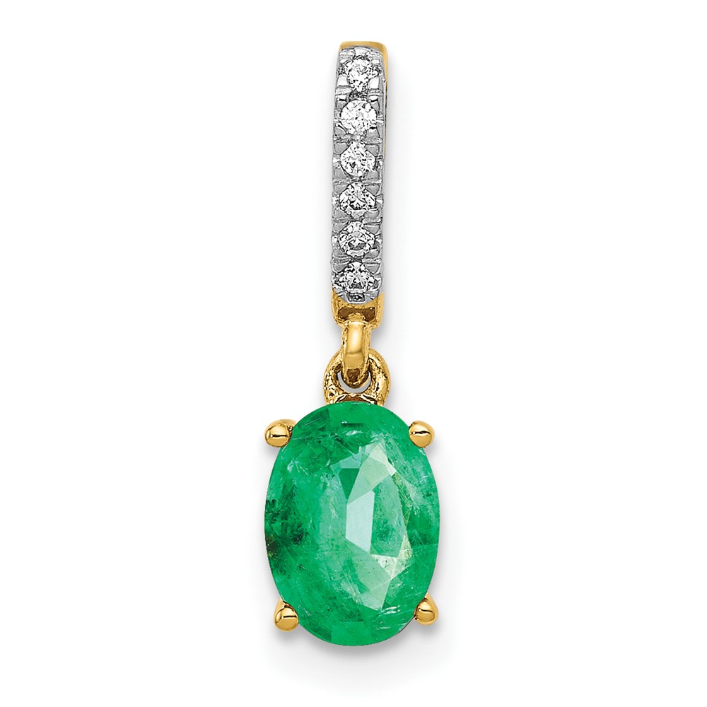PM5253-EM-003-YA.jpg 14k Diamond and Oval Emerald Pendant - Image 1