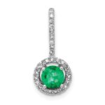 14k White Gold Diamond and Round Emerald Halo Pendant Fits up to 2mm Regular/4mm Fancy or Reversible Omega