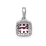 14k White Gold with Black Rhodium Diamond and .23 Ruby Cluster Square Halo Pendant - Image 3
