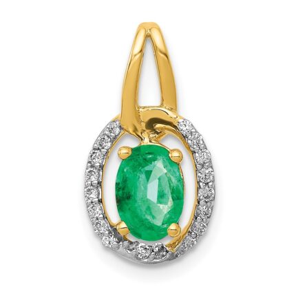 14k Diamond and Oval Emerald Halo Pendant
