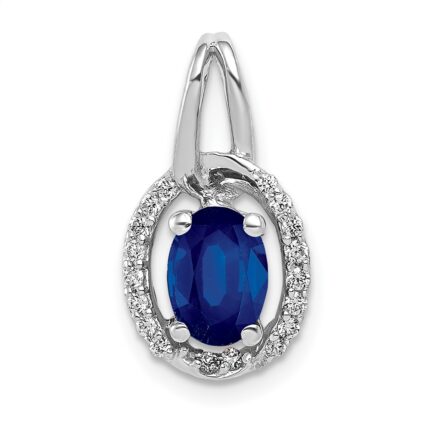 14k White Gold Diamond and .85 Oval Sapphire Halo Pendant