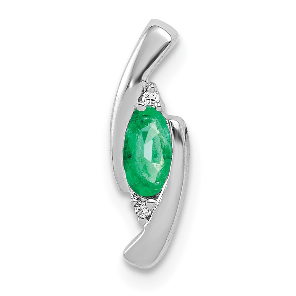 PM5262-EM-001-WA.jpg 14k White Gold Diamond and Oval Emerald Fancy Chain Slide - Image 1