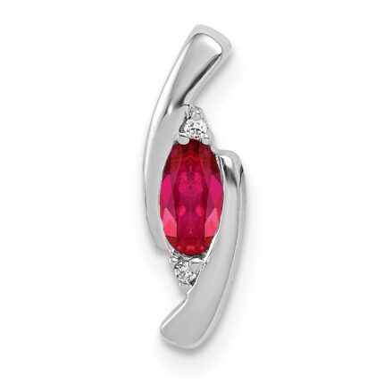 14k White Gold Diamond and .31 Oval Ruby Fancy Chain Slide