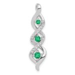 14k White Gold Diamond and Emerald Twisted 3-stone Chain Slide