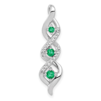 14k White Gold Diamond and Emerald Twisted 3-stone Chain Slide