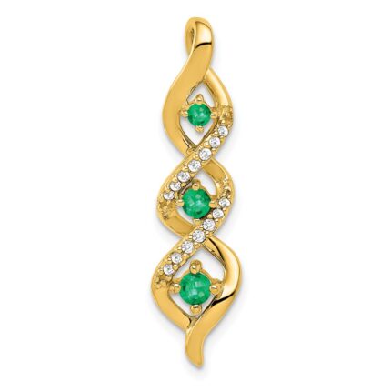 14k  Diamond and Emerald Twisted 3-stone Chain Slide