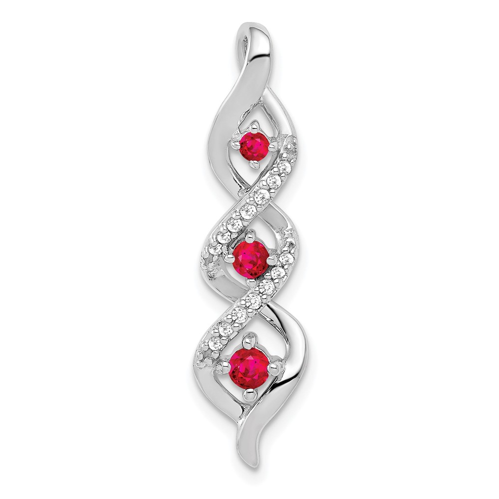 PM5264-RU-008-WA-1.jpg 14k White Gold Diamond and .25 Ruby Twisted 3-stone Chain Slide - Image 1