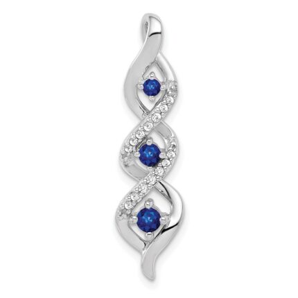 14k White Gold Diamond and .26 Sapphire Twisted 3-stone Chain Slide