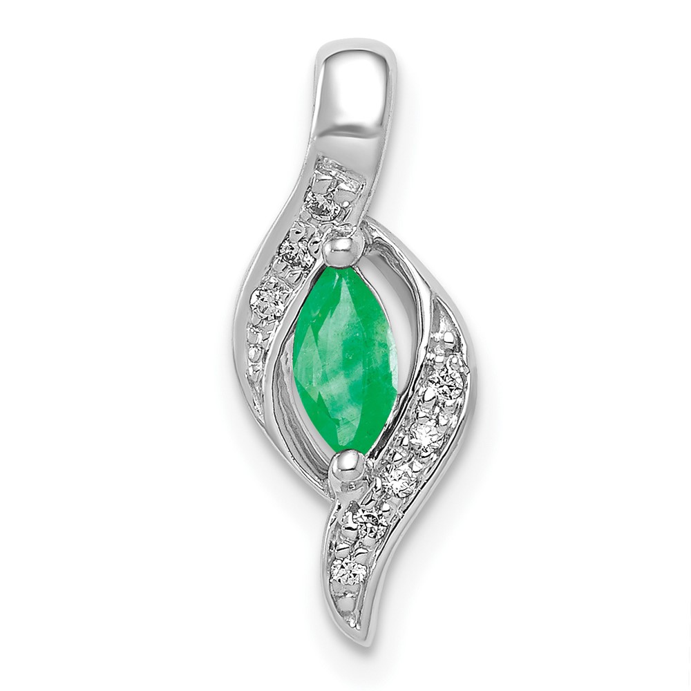 PM5265-EM-004-1WA.jpg 10k White Gold Diamond and Marquise Emerald Pendant - Image 1