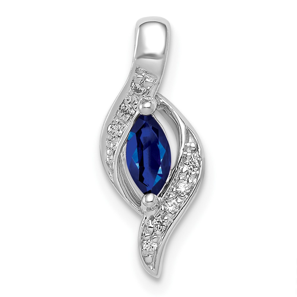 PM5265-SA-004-WA.jpg 14k White Gold Diamond and .29 Marquise Sapphire Chain Slide - Image 1