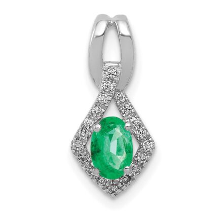 14k White Gold Diamond and Oval Emerald Fancy Pendant