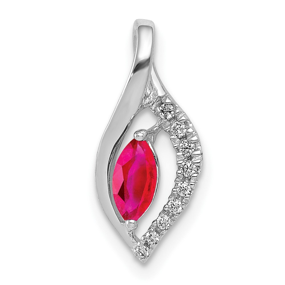 PM5267-RU-005-WA.jpg 14k White Gold Diamond and .32 Marquise Ruby Chain Slide - Image 1