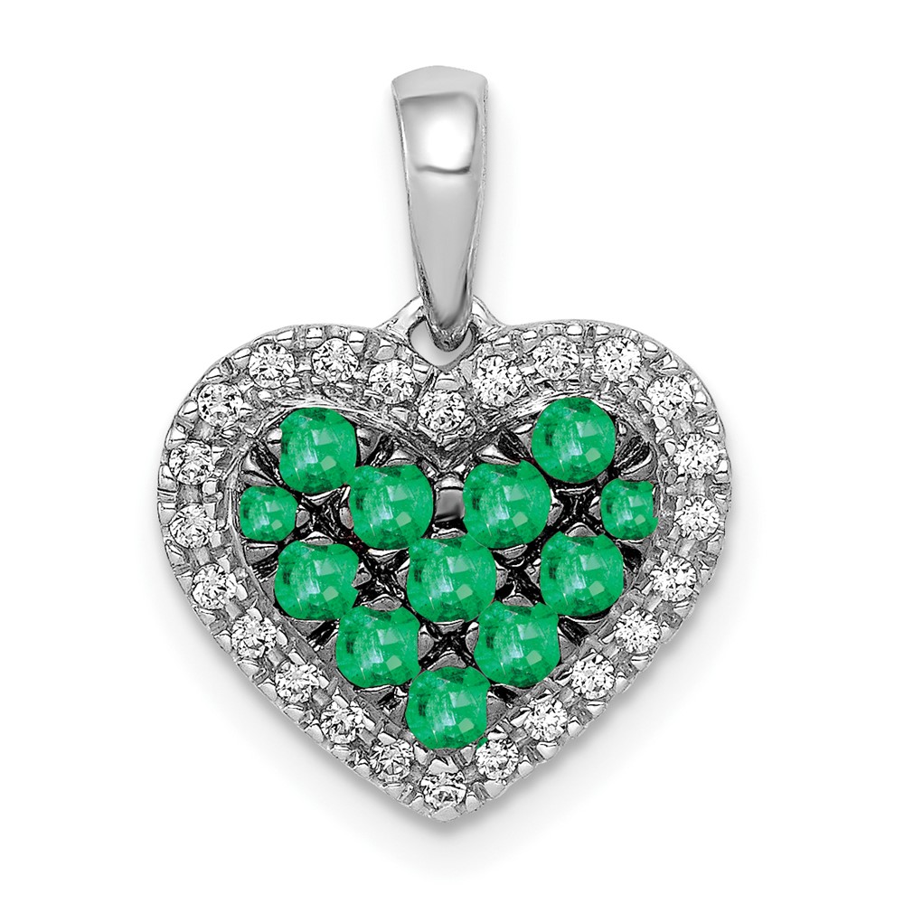 PM5268-EM-013-WA.jpg 14k White Gold and Black Rhodium Diamond and Pave Emerald Heart Pendant - Image 1