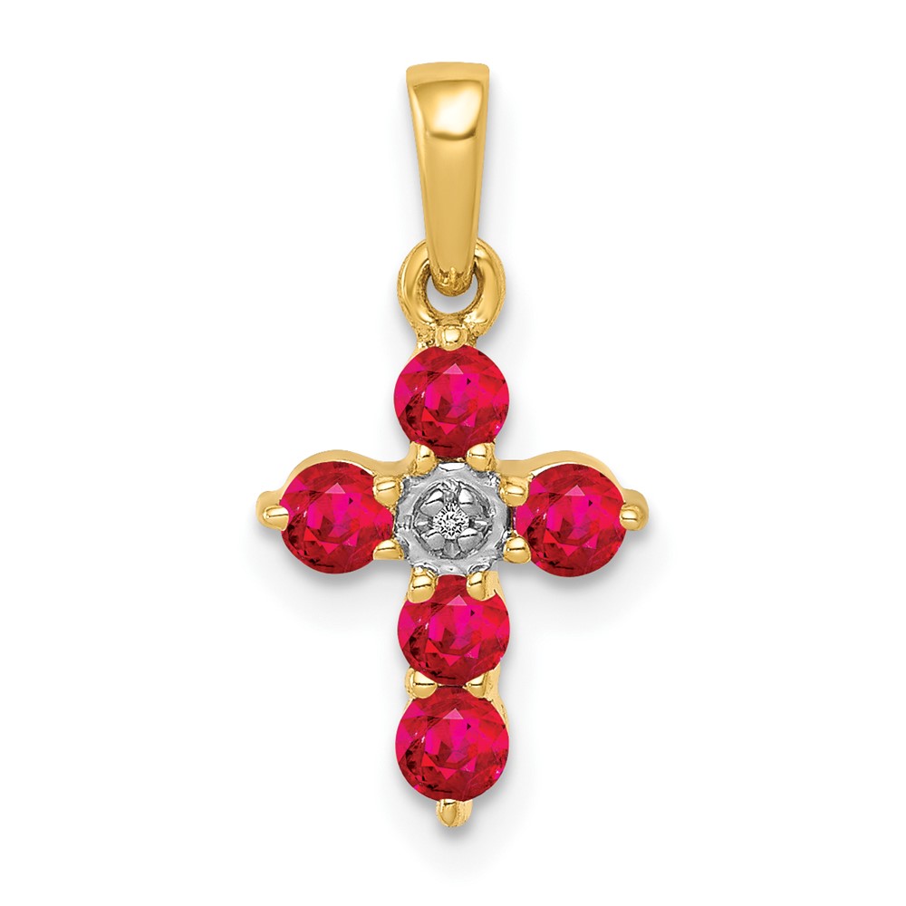 PM5269-RU-003-1YA.jpg 10K .30 Ruby and Diamond Cross Pendant - Image 1