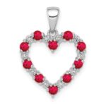 10k White Gold Diamond and .35 Ruby Heart Pendant