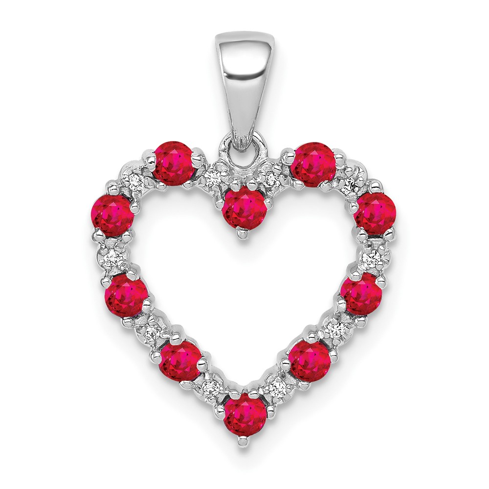 PM5270-RU-003-1WA.jpg 10k White Gold Diamond and .35 Ruby Heart Pendant - Image 1