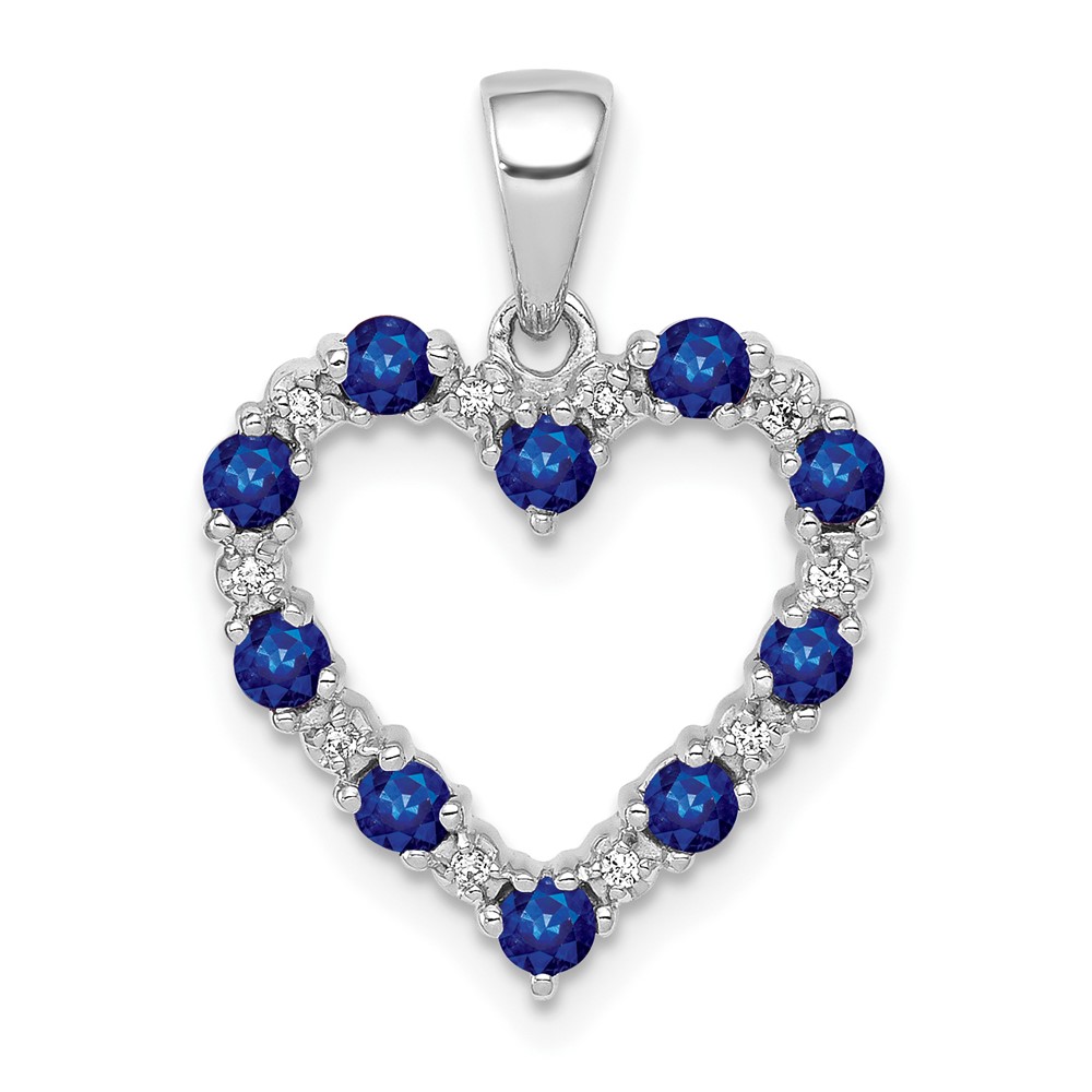 PM5270-SA-003-WA.jpg 14k White Gold Diamond and Sapphire Heart Pendant - Image 1