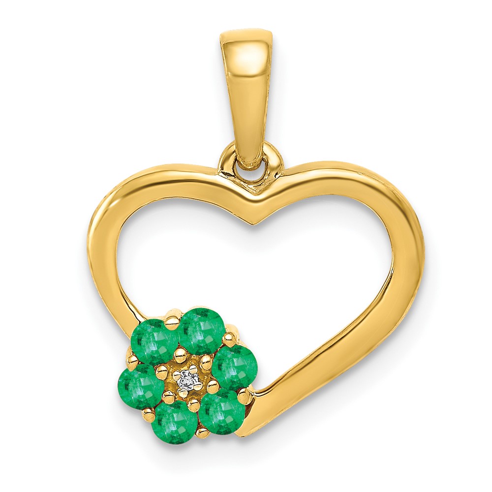 PM5271-EM-003-YA.jpg 14k Diamond and Emerald Flower and Heart Pendant - Image 1