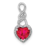 14k White Gold Diamond and Ruby Heart Chain Slide