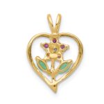 14k Siam Ruby/Emerald/Diamond Flower in Heart Pendant - Image 3