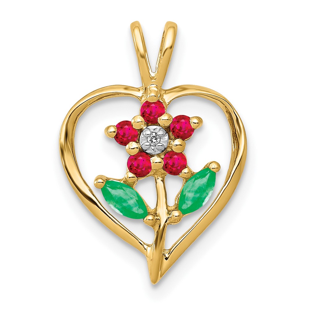 PM5274-RU-001-YA.jpg 14k Siam Ruby/Emerald/Diamond Flower in Heart Pendant - Image 1