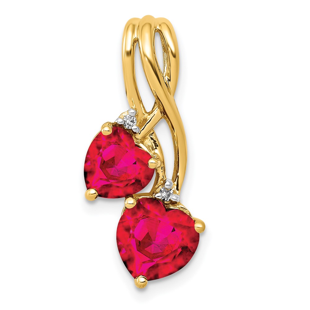 PM5276-RU-002-YA.jpg 14k Lab Created Ruby and Diamond 2-Heart Pendant Fits up to 2mm Regular/3mm Fancy or Reversible Omega - Image 1