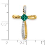 10k w/Rhodium Lab Created Emerald and Diamond Cross Pendant - Image 3
