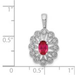 14k White Gold 1/6 carat Diamond and Oval Ruby Fancy Pendant - Image 4