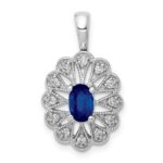 14k White Gold 1/6 carat Diamond and .57 Sapphire Fancy Pendant