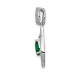 14k White Gold Diamond and Pear Emerald Teardrop Dangle Pendant - Image 2