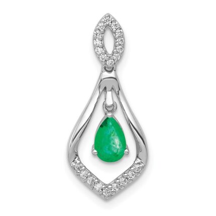 14k White Gold 1/10 carat Lab Grown Diamond VS/SI+ G+ and Lab Created Emerald Dangle Pendant