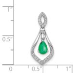 14k White Gold Diamond and Pear Emerald Teardrop Dangle Pendant - Image 4