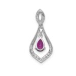 14k White Gold Diamond and 6x4mm Pear Ruby Teardrop Dangle Pendant - Image 3