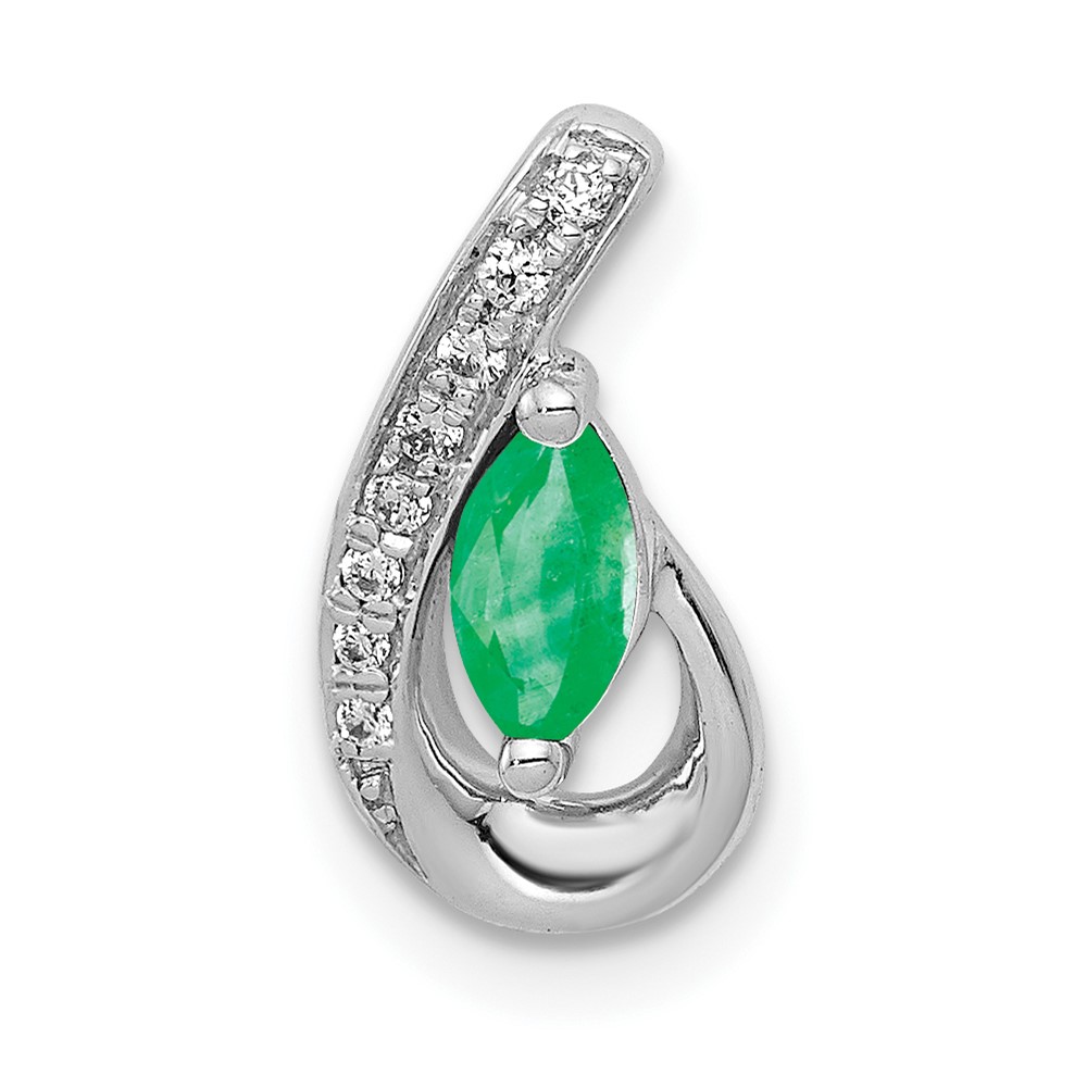 PM5282-EM-005-WA.jpg 14k White Gold Diamond and Marquise Emerald Teardrop Chain Slide - Image 1
