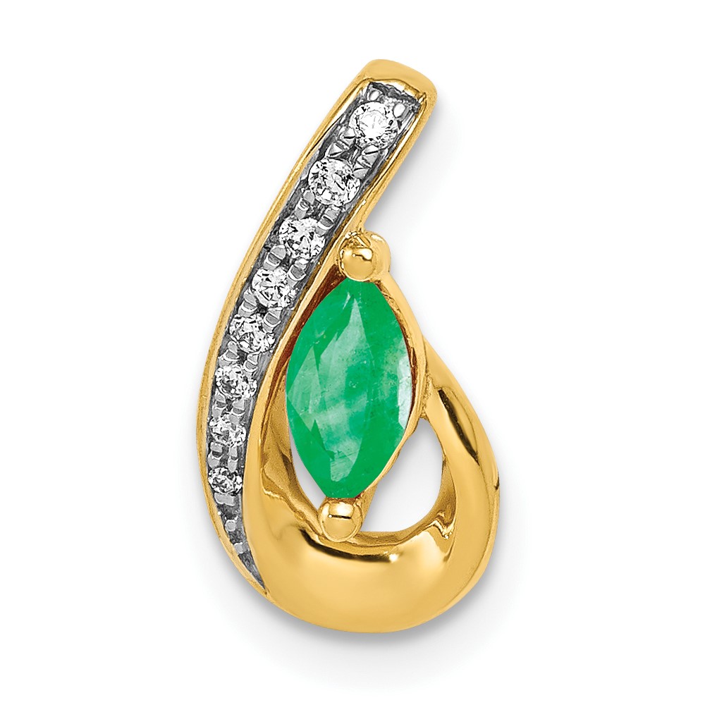 PM5282-EM-005-YA.jpg 14k Diamond and Marquise Emerald Teardrop Chain Slide - Image 1