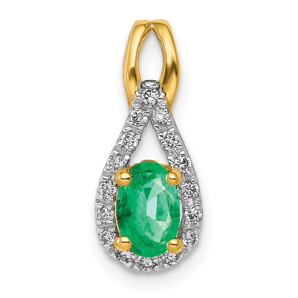 PM5283-EM-010-YA.jpg 14k 1/10 carat Lab Grown Diamond VS/SI+ G+ and Lab Created Emerald Pendant - Image 1