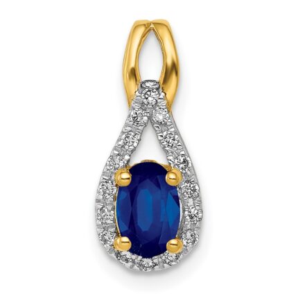 14k Diamond and Oval Sapphire Teardrop Halo Pendant