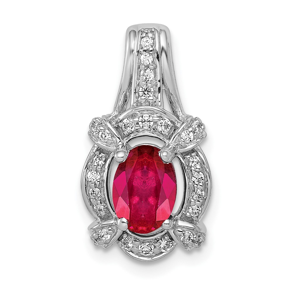 PM5284-RU-020-WA.jpg 14k White Gold Polished Diamond and 7x5mm Oval Ruby Vintage Pendant - Image 1