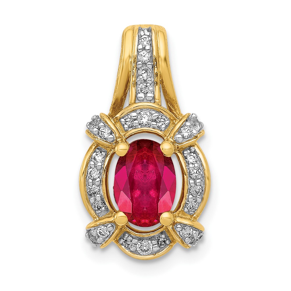 PM5284-RU-020-YA.jpg 14k Polished Diamond and 7x5mm Oval Ruby Vintage Pendant - Image 1