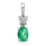 14k White Gold Diamond and Oval Emerald Pendant